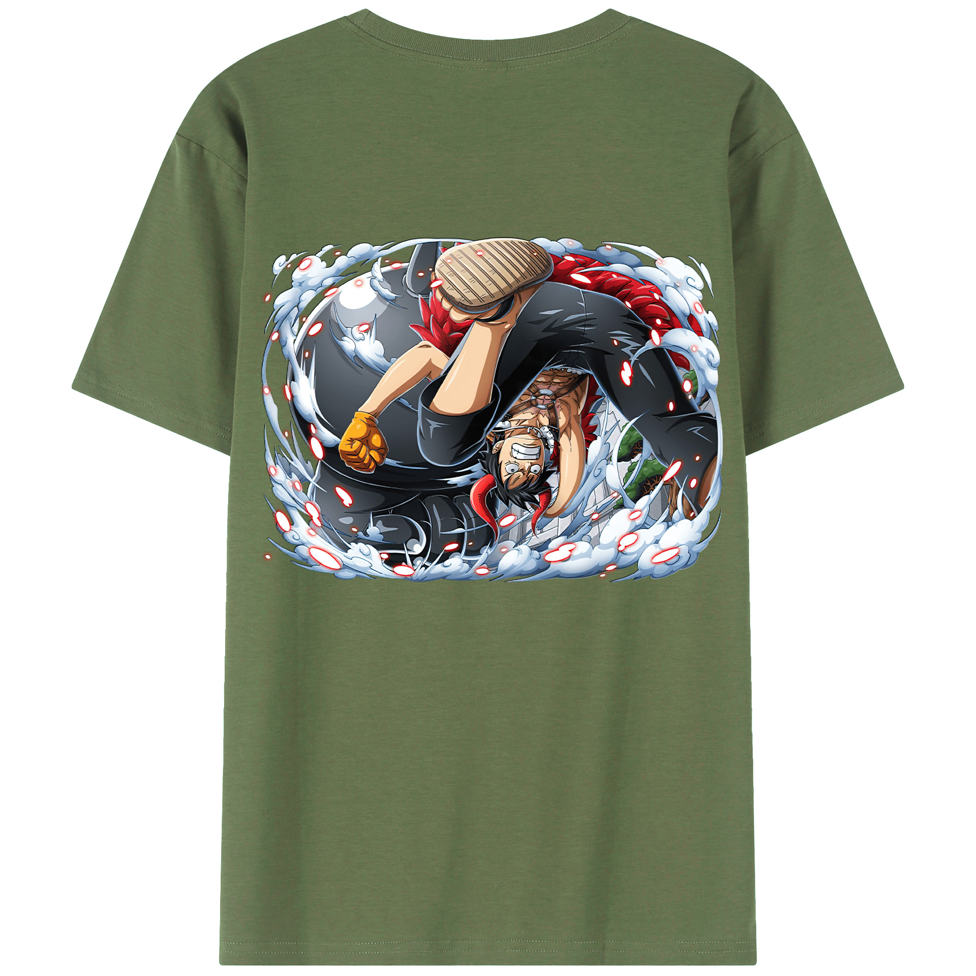 ワンピース モンキー・D・ルフィ ONE PIECE Monkey D. Luffy 綿100％ メンズ半袖Tシャツ（バックプリント） 通気性